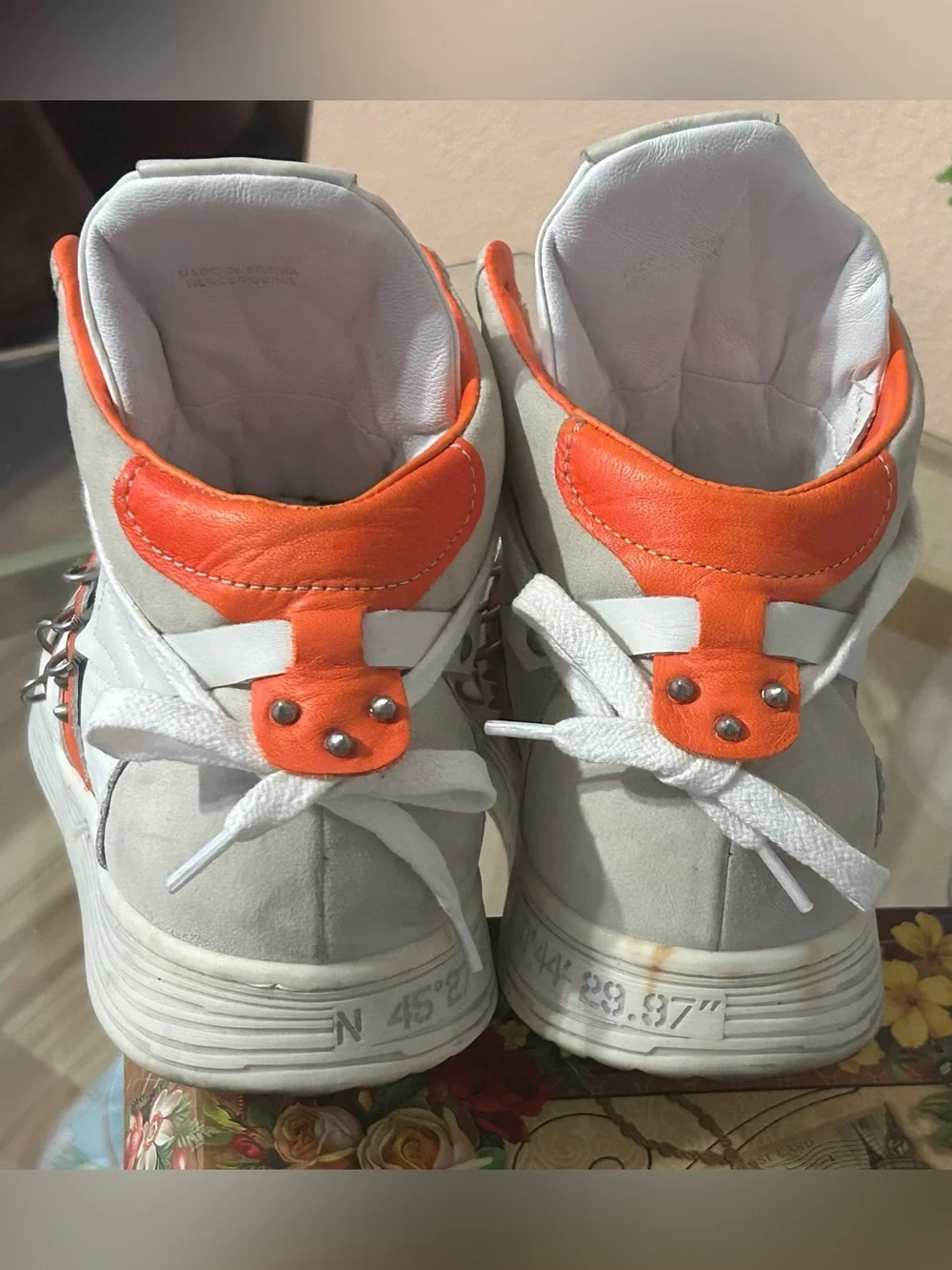 A.S.98 Women's High-Top Punk Rock Sneakers in White & Orange Size 40/9-9.5
